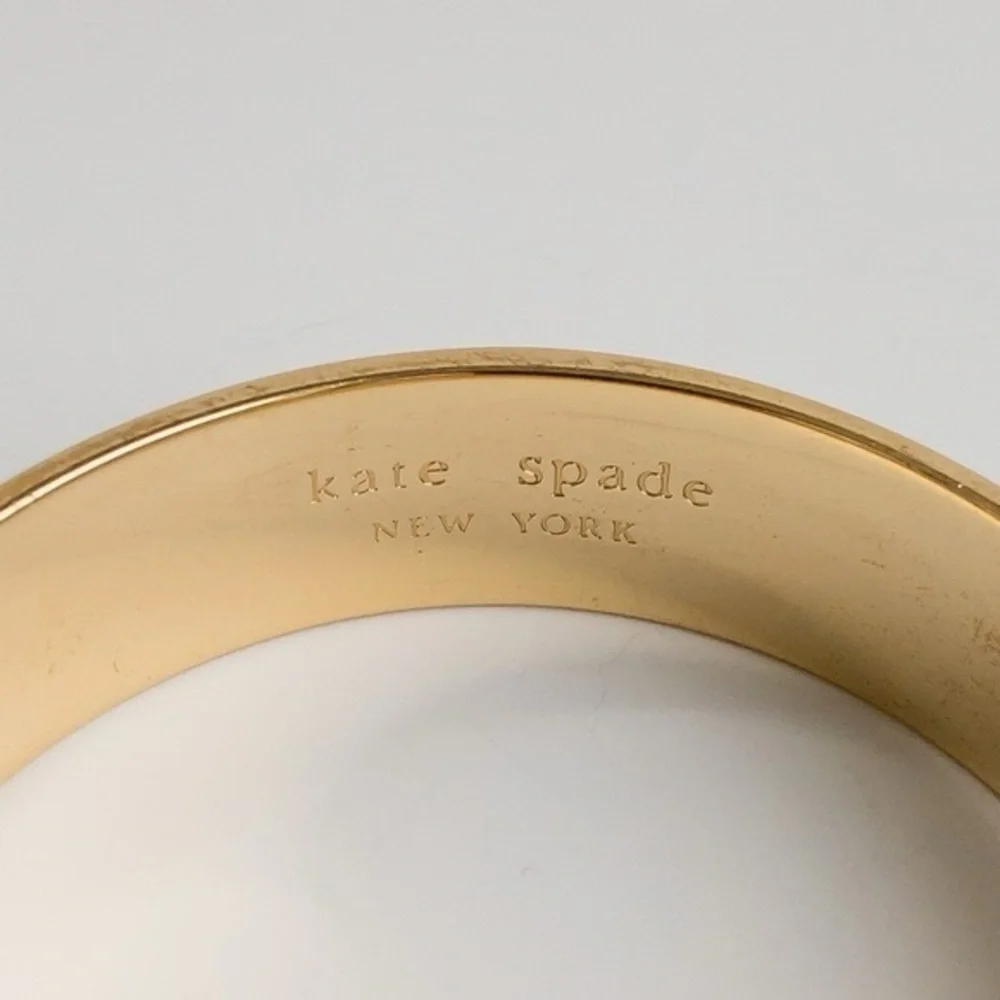 Kate Spade Enamel All Wrapped Up Bangle Cuff Bracelet Black White Enamel Gold - Picture 5 of 6